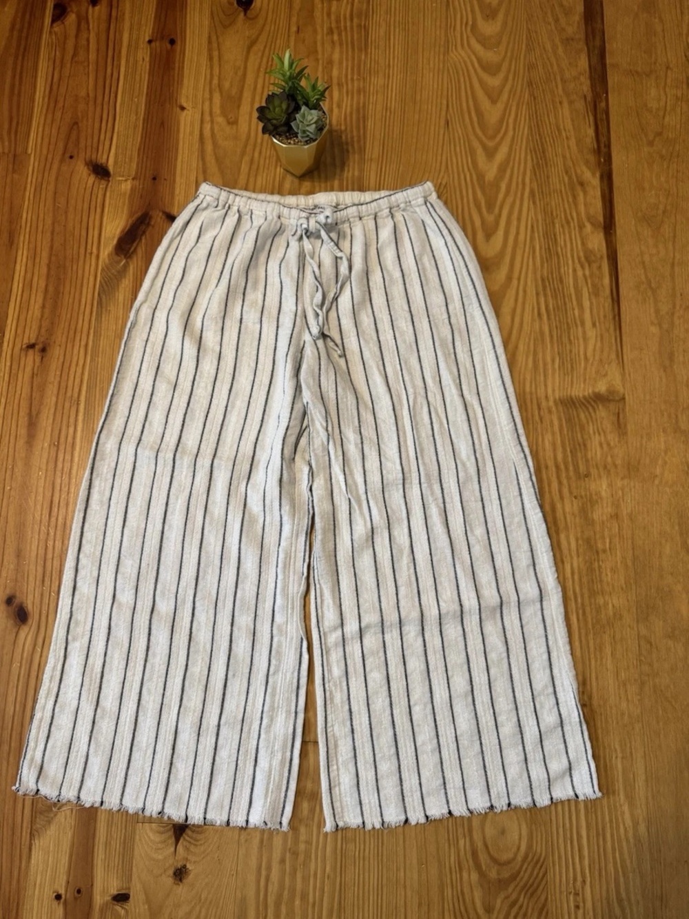 Bailey 44 Cream and Black Striped Wide-Leg Linen Pants